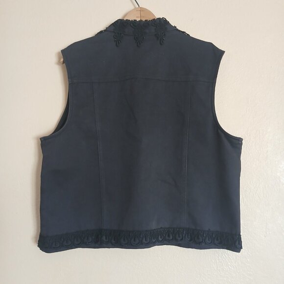 Vintage St Joanne Jeans Black Embroidered Denim Vest Women's XL - Picture 5 of 7